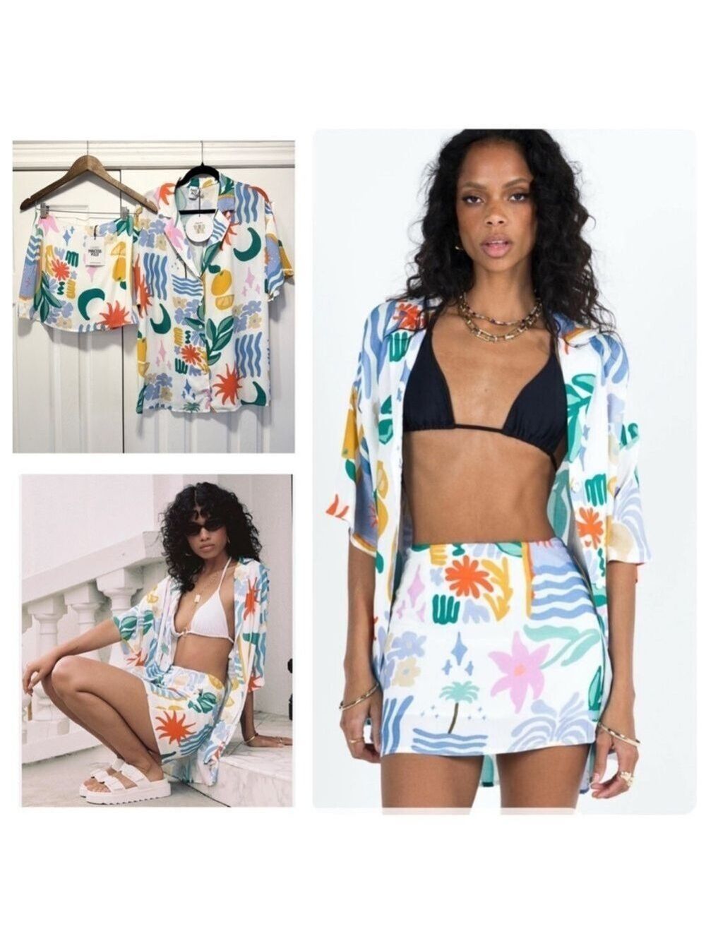 NWT Princess Polly Caraliia 2pc Mini Skirt Button Up Shirt Tropical Size 2 NEW